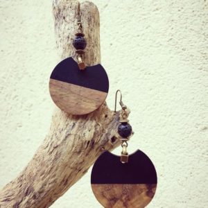 Boucles d'oreilles bronze et pendentif bois naturel et noir